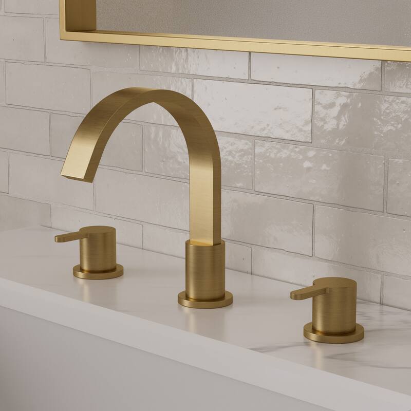 GRANDJOY 3-Hole Widespread Sink Faucet Stainless Steel Waterfall Bathroom Faucet - Brushed Gold