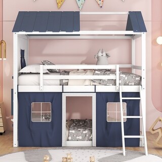 Playhouse Design, Impression & Beautiful Wood Bunk Bed with Solid Construction, Full Size, White