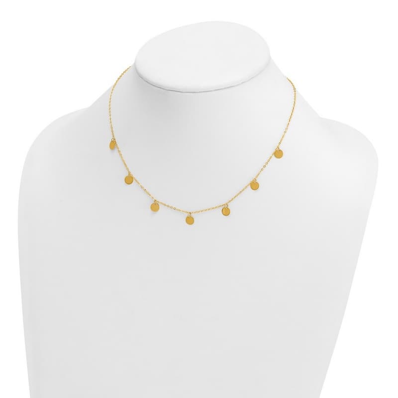 Curata Italian 14k Yellow Gold 16+2" Polished Dangling Discs Station Necklace (Lobster)