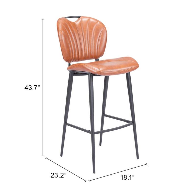 Modern 30" Bar Height Stool with Brown Faux Leather Bucket Seat and Black Steel Legs Powder Coated Finish