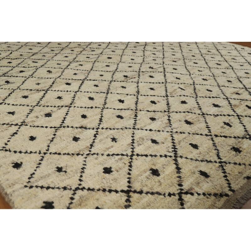 Beige Trellis Moroccan Oriental Area Rug Handmade Wool Carpet - 6'11" x 9'9" - 6'11" x 9'9" - Ivory/Beige
