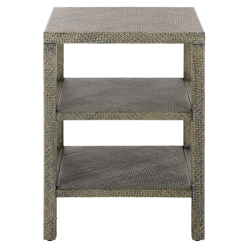 SAFAVIEH Ozden Raffia Light Natural 2-Shelf Accent Table - 17.2" W x 15.1" L x 23.5" H - 17"W x 15"D x 24"H - Turquoise
