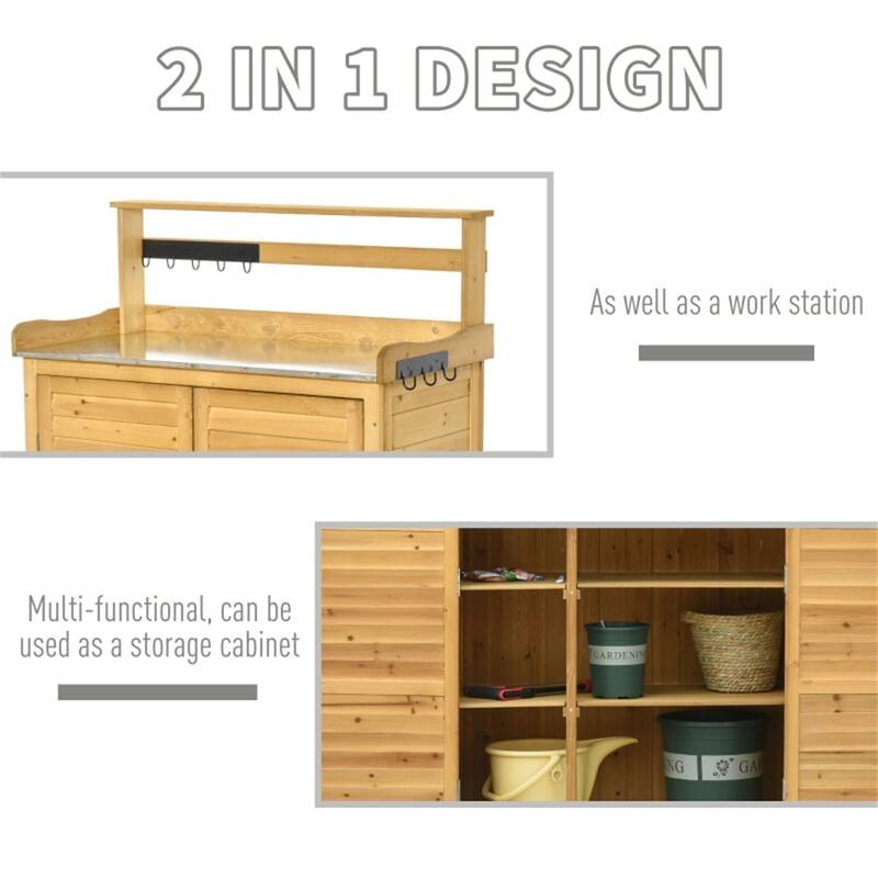 Yellow Fir Wood Outdoor Storage Shed with 3-Tier Shelves and Doors - 34.25" L x 17.75" W x 47.25" H