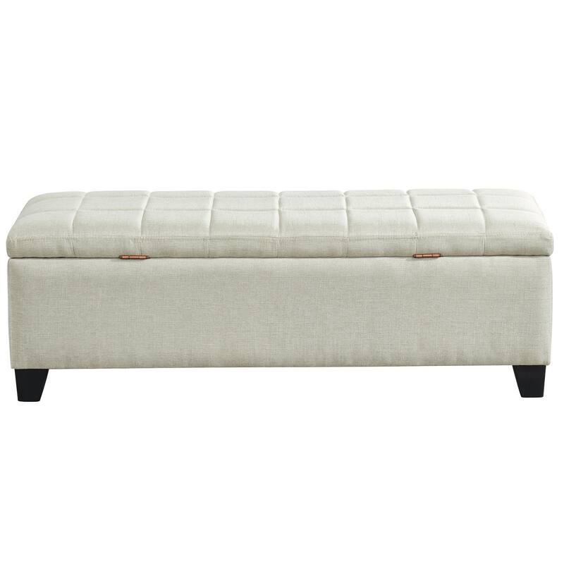 48" Beige Solid Rectangular Storage Ottoman