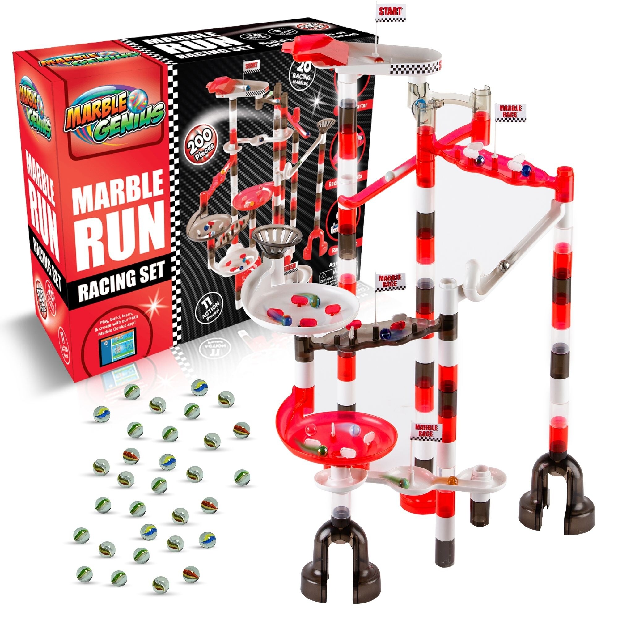 Marble Genius 200-Piece Marble Run Racing Set, STEM Toy, Marbles