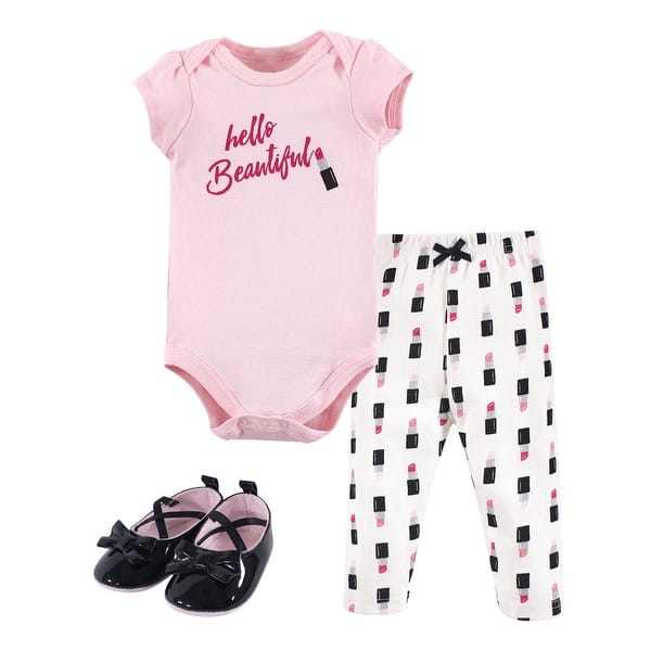 slide 1 of 1, Little Treasure Baby Girl Cotton Bodysuit, Pant and Shoe 3pc Set, Lipstick 6-9 Months - Lipstick