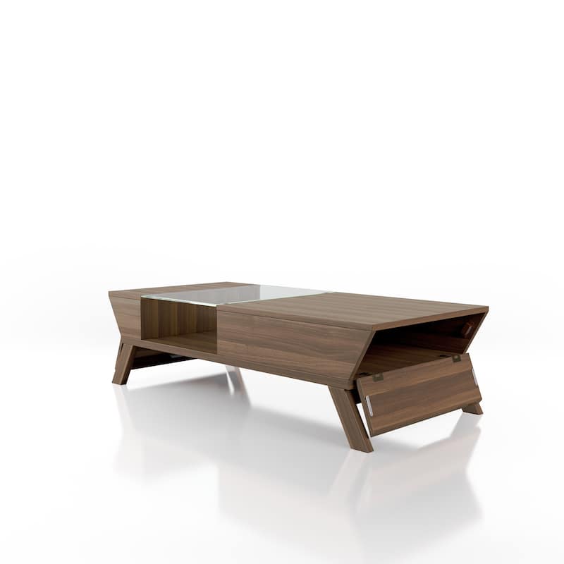 Kress Mid-Century Modern Walnut 47-inch Glass Insert 1-Shelf Coffee Table by Furniture of America
