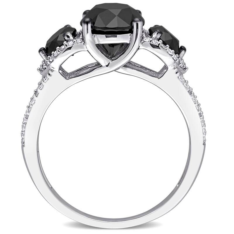 Miadora 3ct TDW Black White Diamond 3-Stone Ring in 10k White Gold