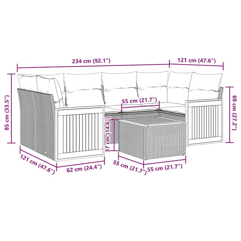 vidaXL Garden Sofa Set Black - 21.7 x 21.7 x 14.6 in