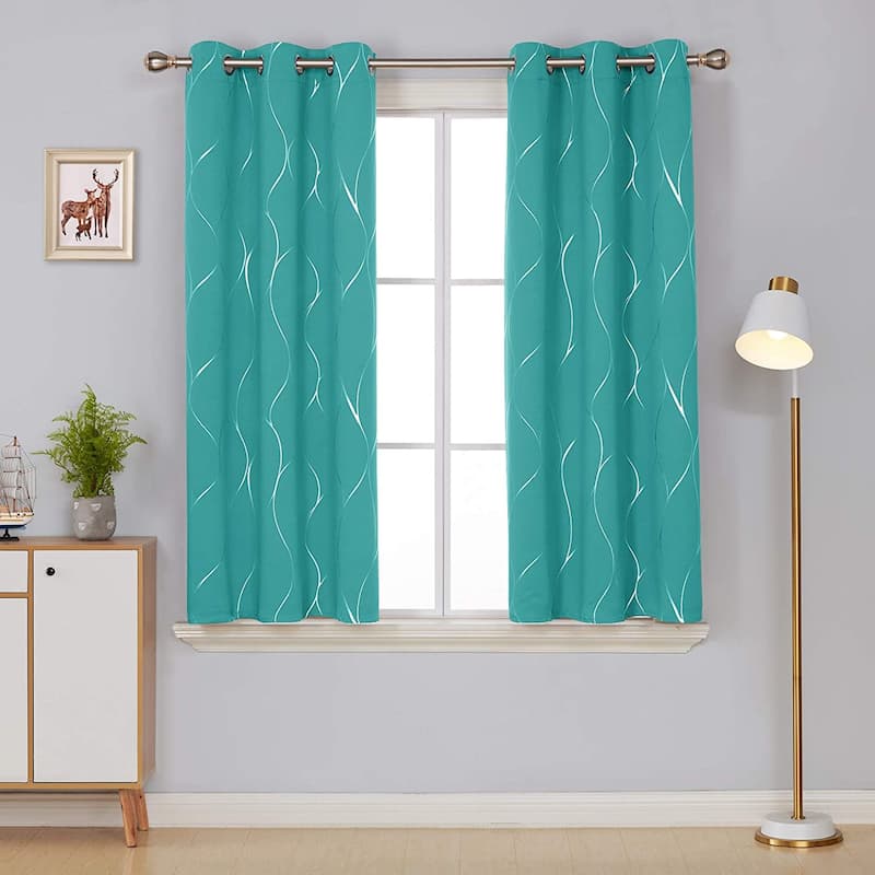 Deconovo Silver Line 42 Width Curtain Panel Pair (2 Panel) - W42"x L63" - Turquoise