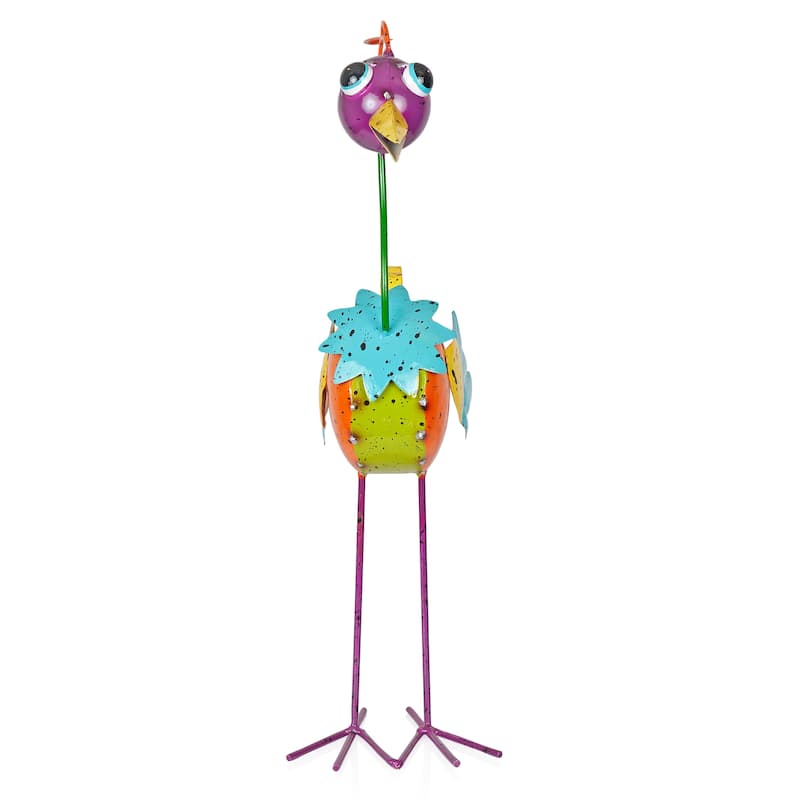 Quirky Metal Rainbow Bird Decor