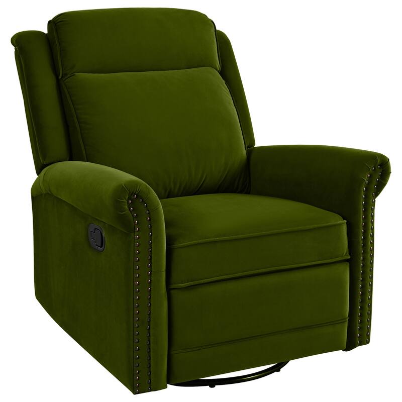 Home Theater Swivel Recliner Chair, Manual Rocking Nursery Rocker w/Adjustable Backrest Rolled Arms Lounge Chair with Rivet Trim