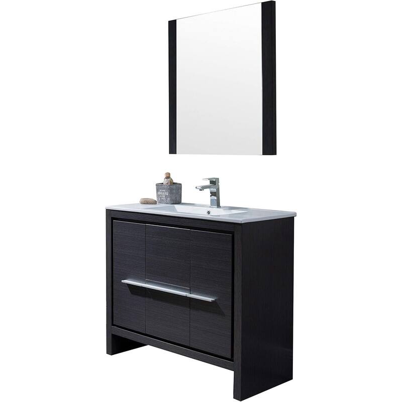 Blossom 36-Inch Bathroom Vanity with Ceramic Sink and Mirror - Silver Grey