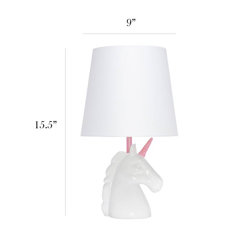 Simple Designs 15.5" Sparkling Glitter Unicorn Table Lamp, White with Blue Glitter, With LED Bulb