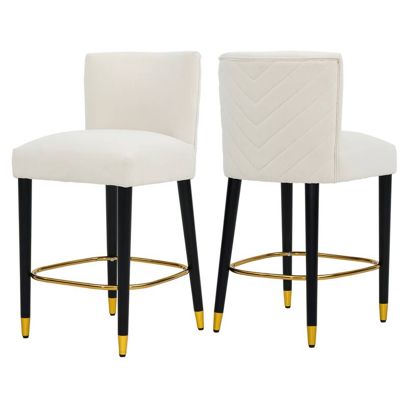 Roomfitters 27'' Upholstered Counter Stools, Set of 2 Modern Bar Chairs with Gold Circular Footrest and Light Fabric