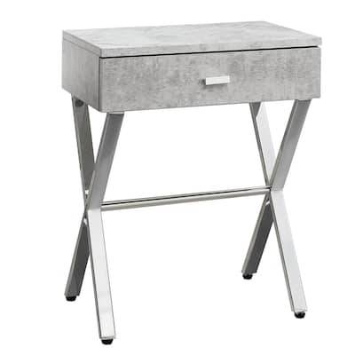Stylish 22" End Table with Storage Drawer and Silver Metal Base Wood Top Perfect for Bedroom or Living Room