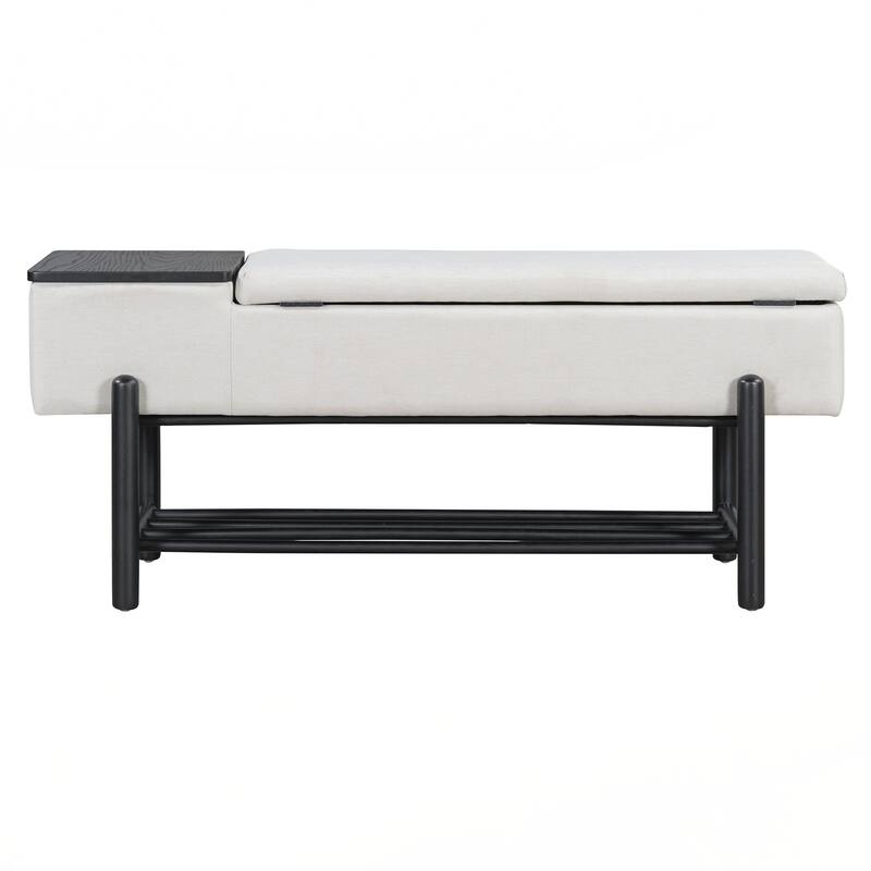 Farmhouse Upholstered Storage Bench with Hidden Compartment, Modern Entryway Bench for Living Room, Entryway