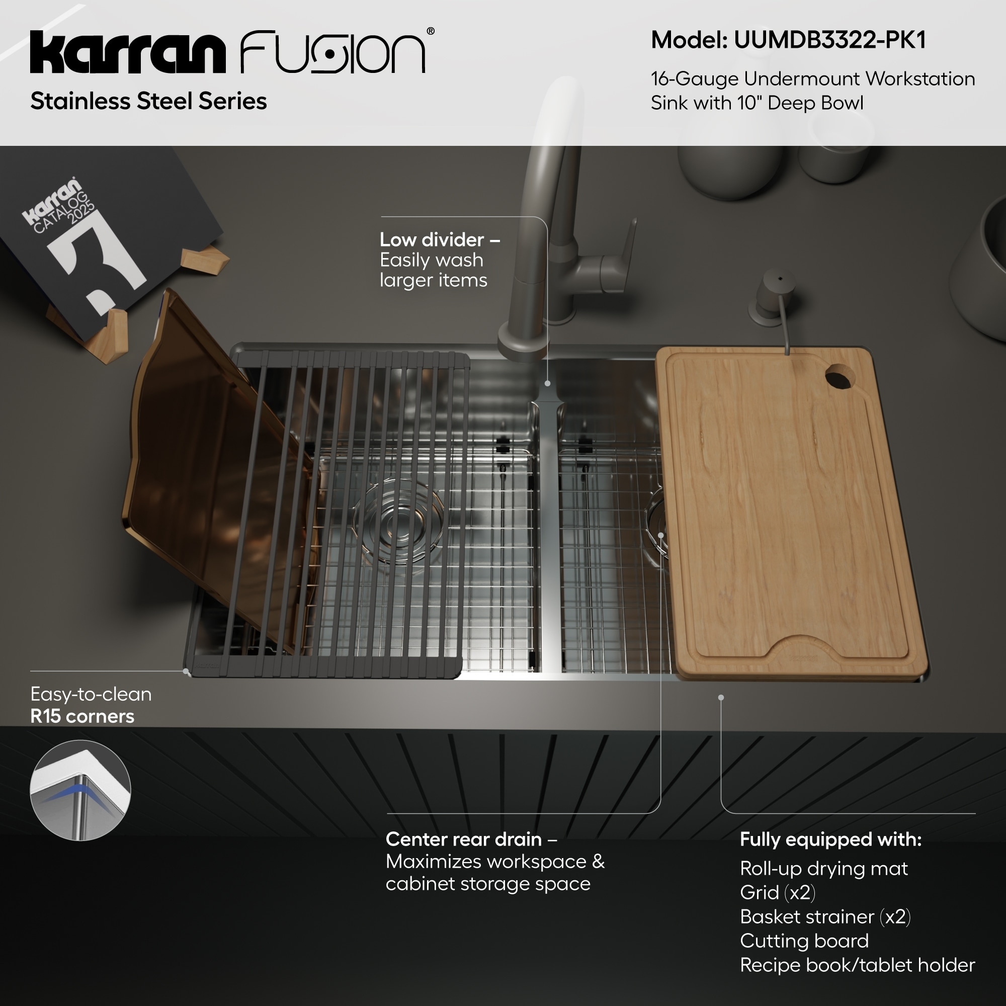 Karran Fusion Undermount 33-in x 18-in Stainless Steel Double