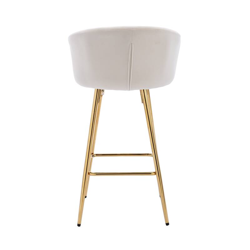 Counter Height Bar Stools Set of 2, Velvet Bar Stools with Armrests, Kitchen Island Chairs with Footrest and Metal Legs