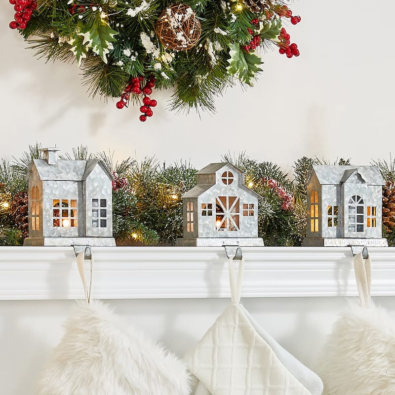 3-Piece Galvanized House Stocking Holders Xmas Hanging Hooks Mantel Ornament by Glitzhome