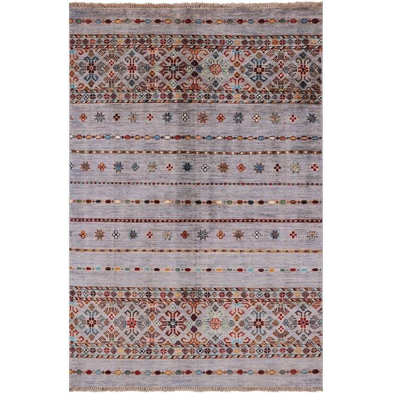 Golden Nile Grey Khorjin Persian Gabbeh Hand Knotted Wool Rug - 3' 5" X 5' 1"