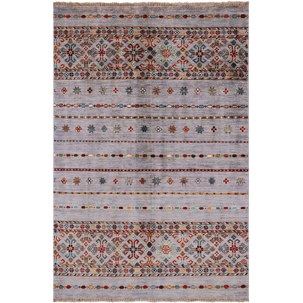 Golden Nile Grey Khorjin Persian Gabbeh Hand Knotted Wool Rug - 3' 5" X 5' 1"