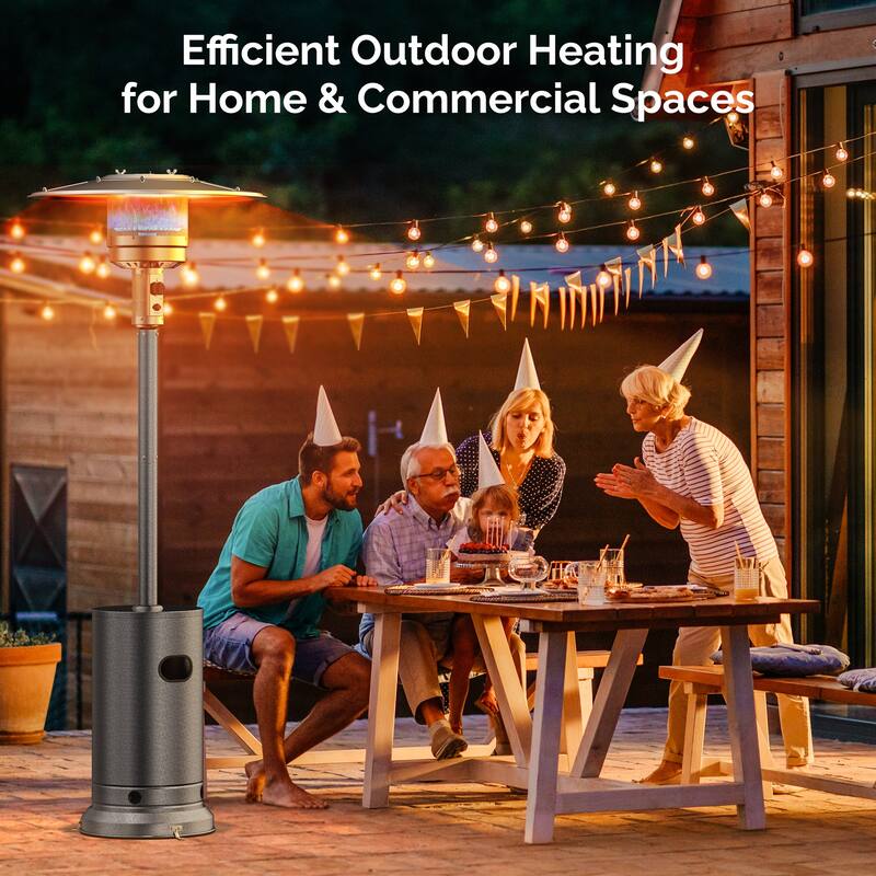 48,000 BTU Patio Propane Heater for Outdoor Use, Double-Layer Stainless Steel Burner and Wheels - N/A