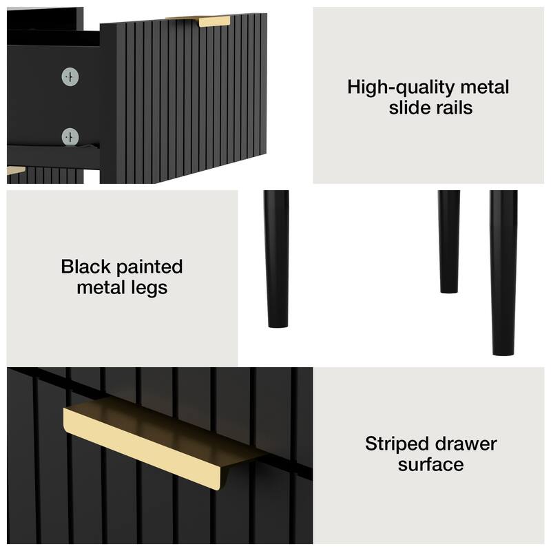 4 Drawers Dresser & 2 Nightstands Set Imitation Marble Top Gold Handles