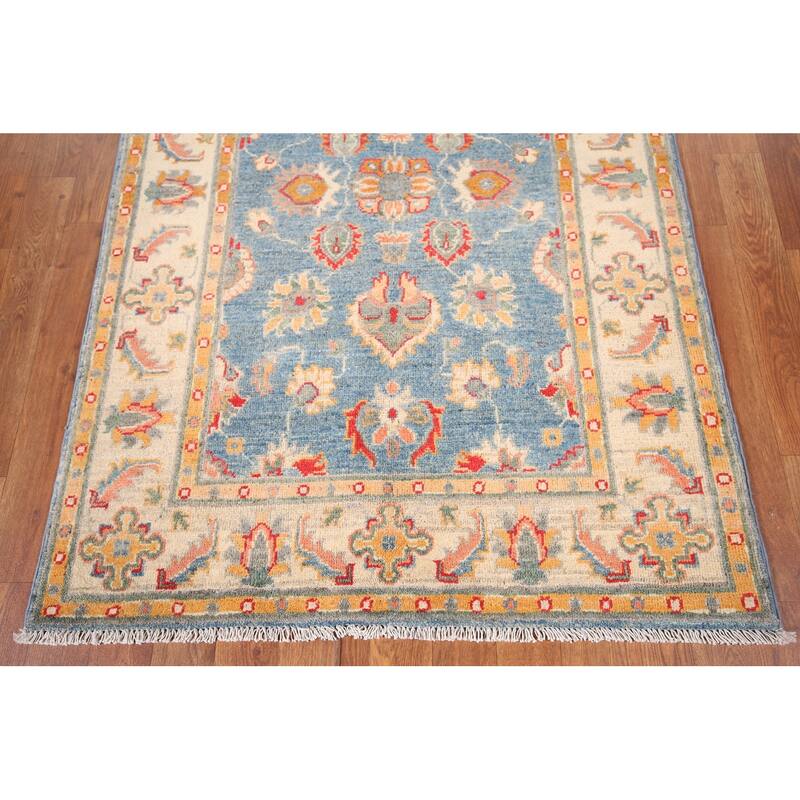 Blue Kazak Oriental Accent Rug Handmade Floral Wool Carpet - 3'3" x 4'11"