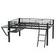 preview thumbnail 10 of 11, Functional Design Metal Loft Bed with Ladder, Guardrail, Built-in Desk, Storage Shelf and LED Light, Full, Black