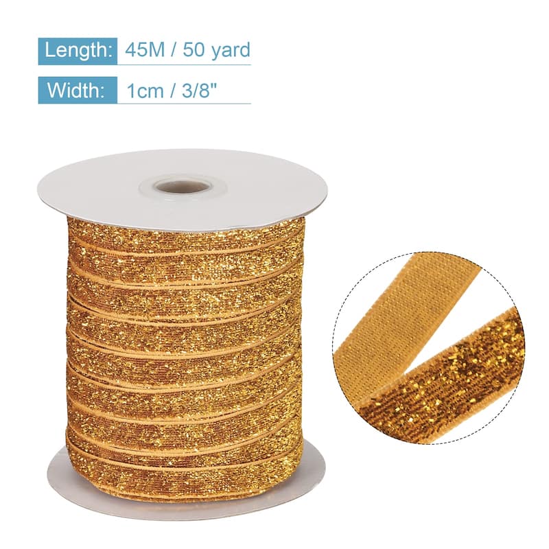 Metallic Glitter Velvet Ribbon 3/8 Inch x 50 Yard Single Face Ribbon - Orange