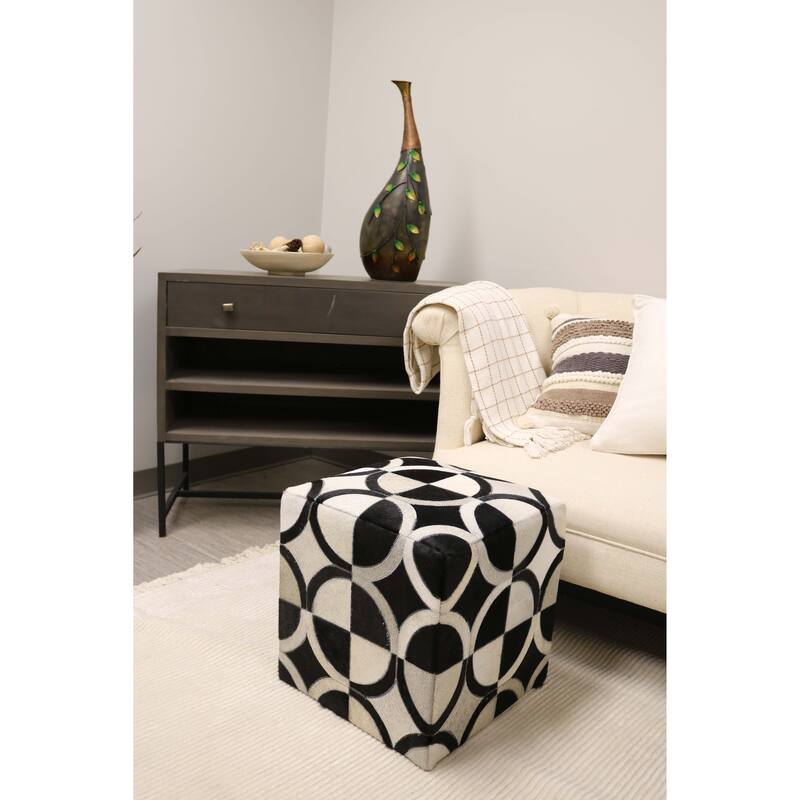 Home&Manor Badalona 16" Cowhide Leather Cube Pouf