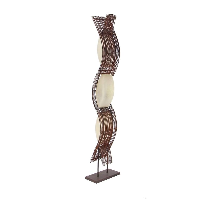 Brown Bamboo Wood Wavy Room Floor Lamp with Cream Lamp Shades