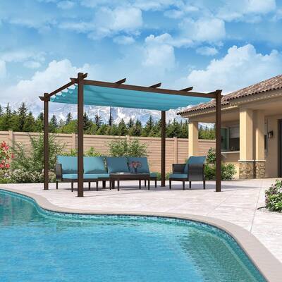 PURPLE LEAF Outdoor Retractable Bronze Metal Pergola w Canopy for Beach Deck Gazebo