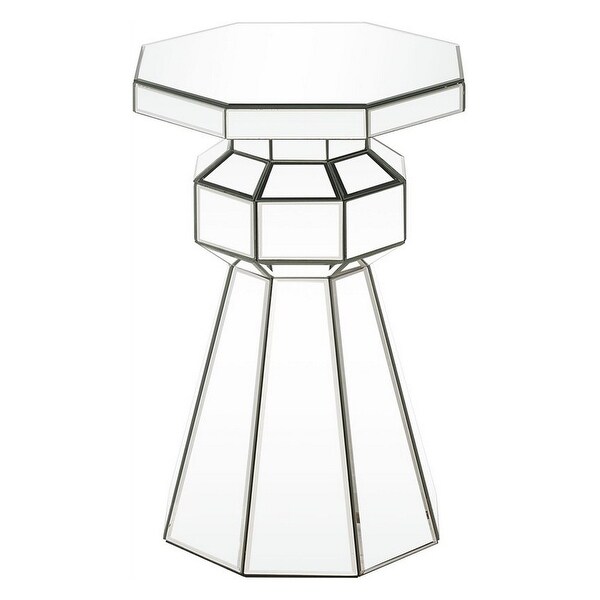 Mirrored Pedestal with Flared Base and Octagonal Top, Silver - Bed
