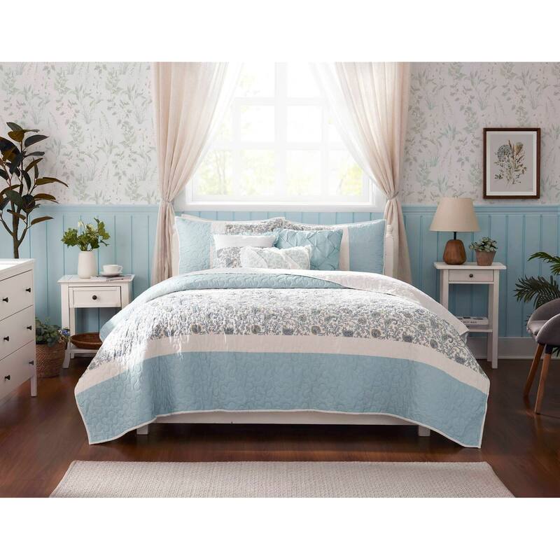 Madison Park Vanessa 6 Piece Cotton Percale Quilt Set with Throw Pillows
