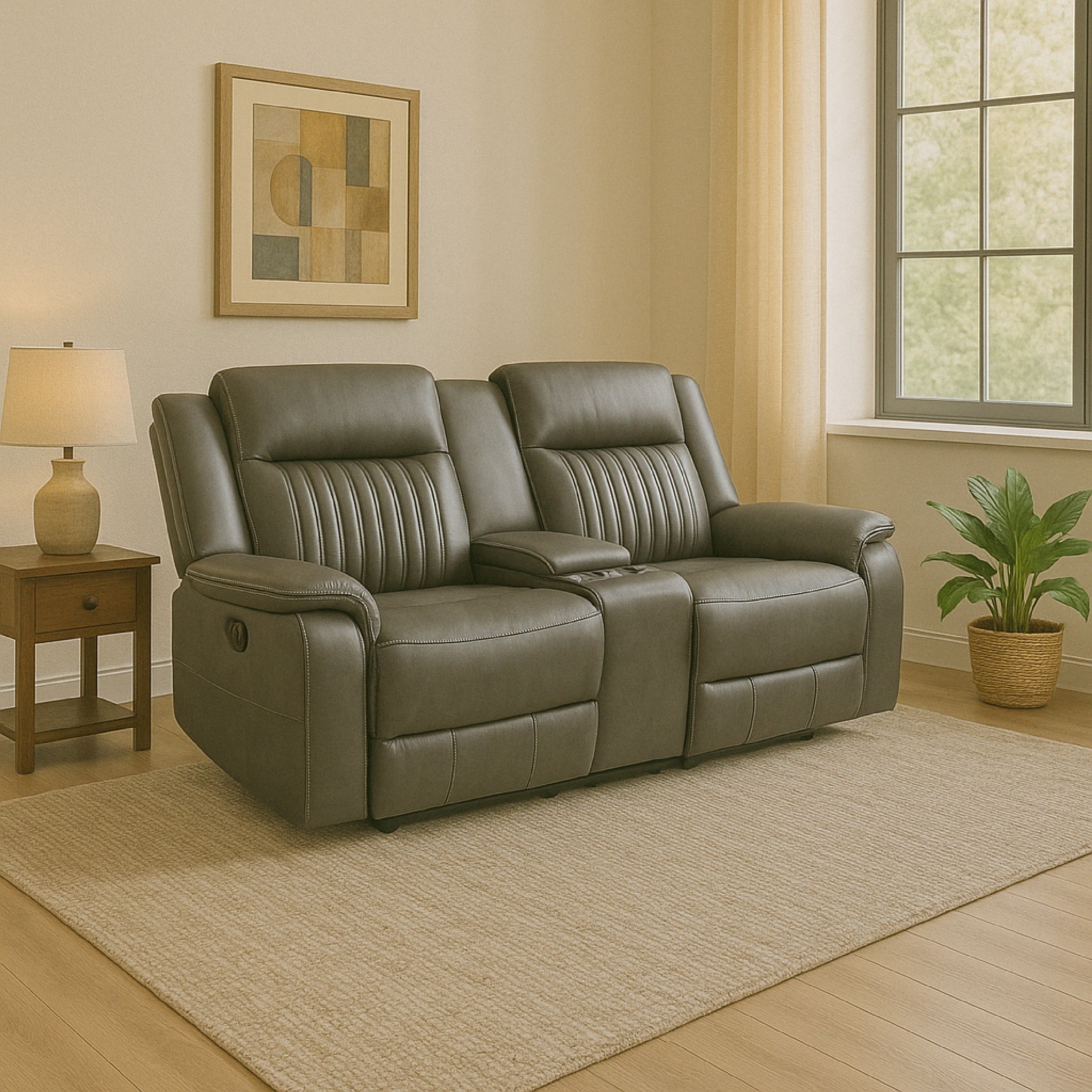 Viann Dual Manual Recliner Loveseat, Cupholder Console, Gray 76 Inch