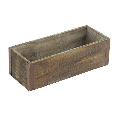 Offex Brown Wooden Rectangular Planter with Metal Corner Accents - L: 11.25" x W: 4.5" x H: 3.5"
