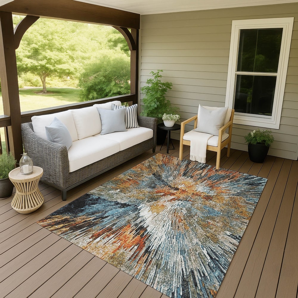 Machine Washable Indoor/ Outdoor Abstract Burst Chantille Rug