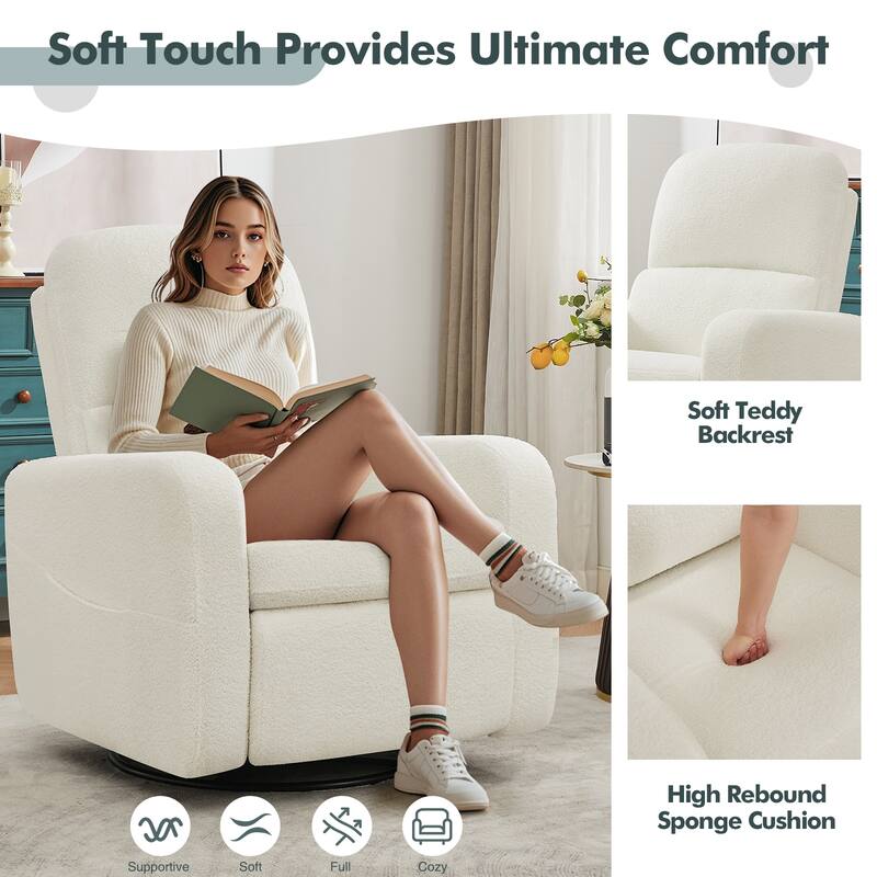 Swivel Manual Recliner Chair Teddy Fabric Nursery Glider Rocking Recliner Set of 2