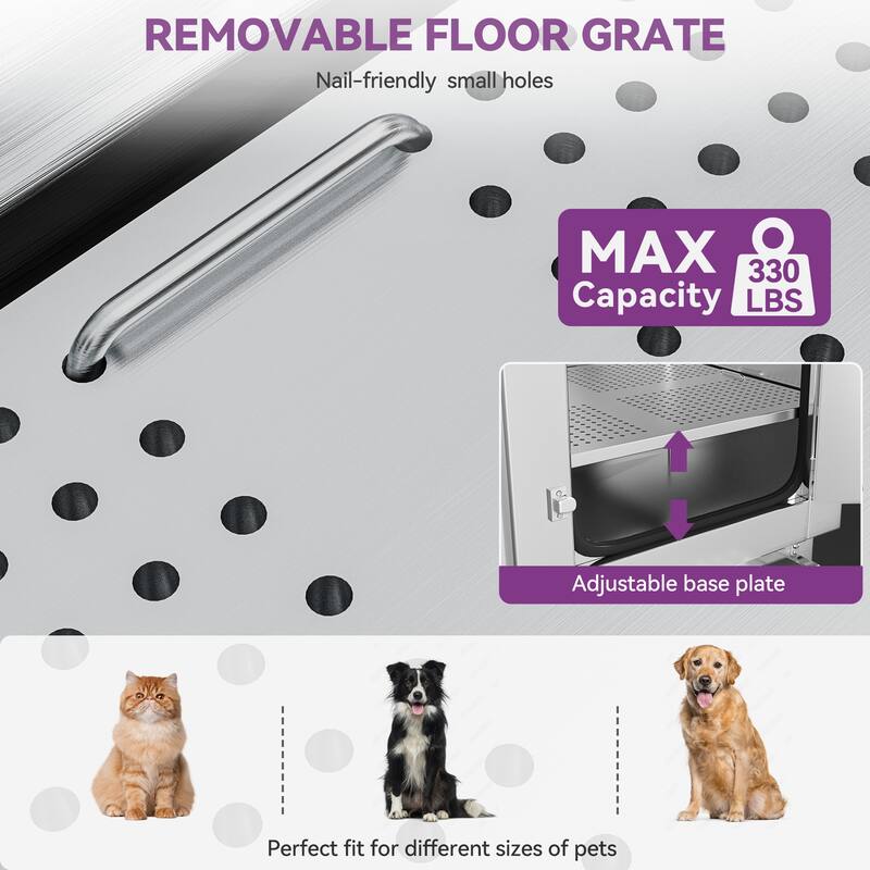 50'' W Stainless Steel Adjustable Pet Grooming Tub with Steps - Silver