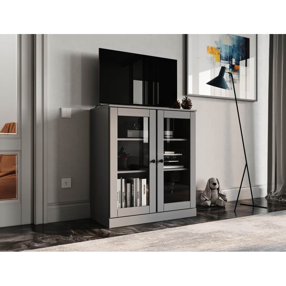 Palace Imports 100% Solid Wood TV Stand with Clear Glass Doors for TVs up to 32"