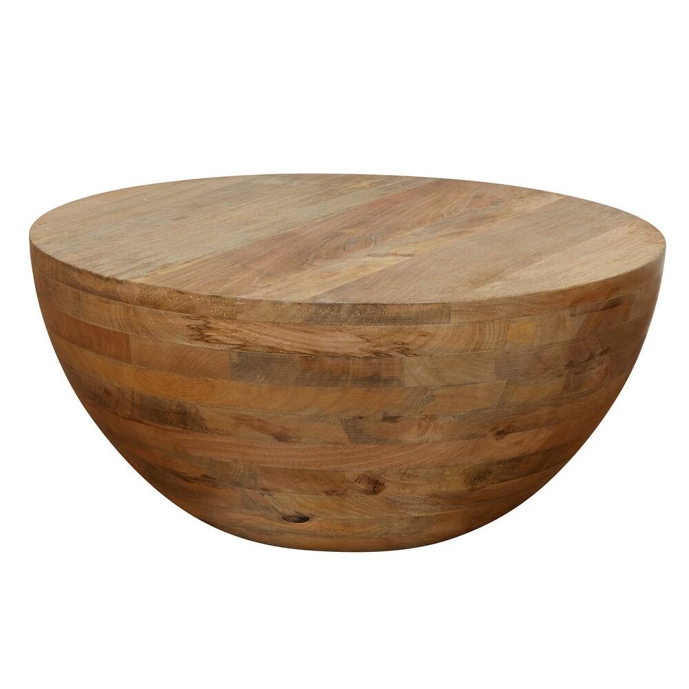 Sigourney River of Goods Tan Round Block Mango Wood Coffee Table - 31" x 31" x 14"
