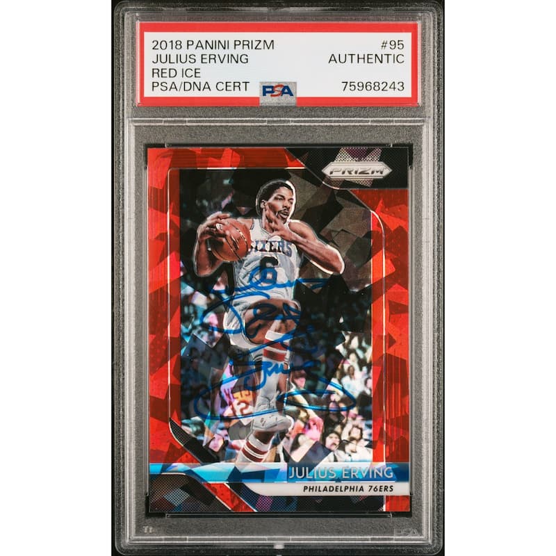 Julius Erving 2018 Panini Prizm Red Ice Signed Card #95 Auto PSA 75968243 - 8'6" x 11'6"