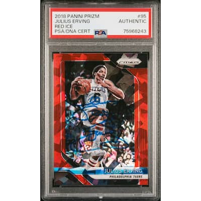 Julius Erving 2018 Panini Prizm Red Ice Signed Card #95 Auto PSA 75968243 - 8'6" x 11'6"
