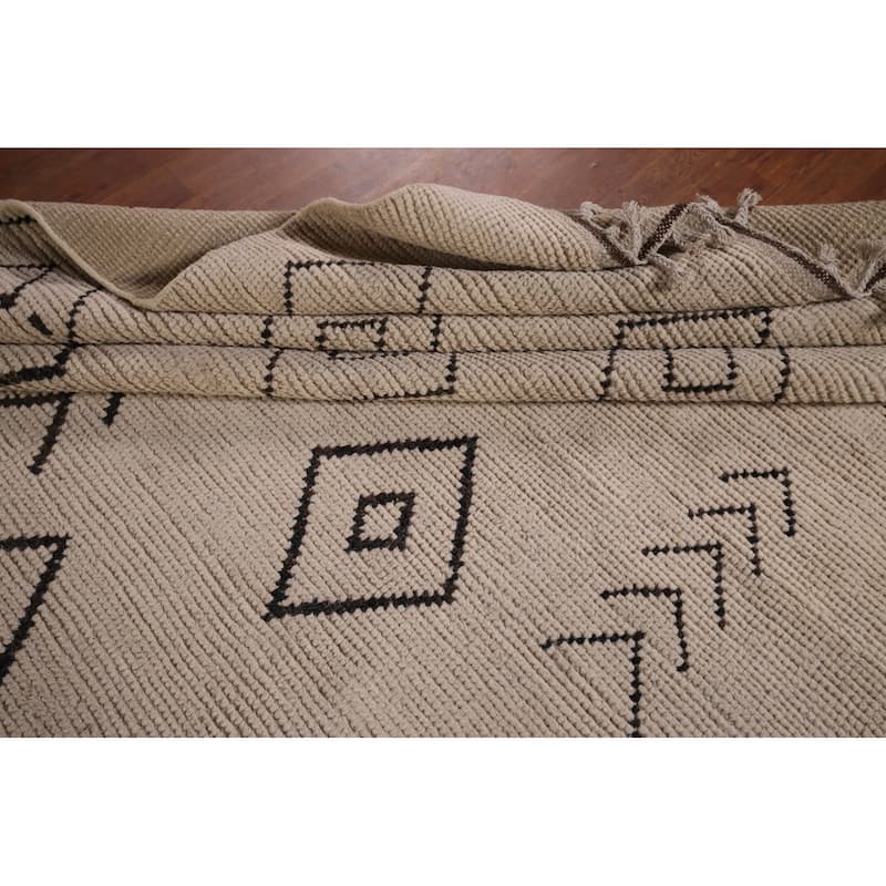 Geometric Moroccan Oriental Large Area Rug Hand-Knotted Wool Carpet - 9'9"x 14'5"