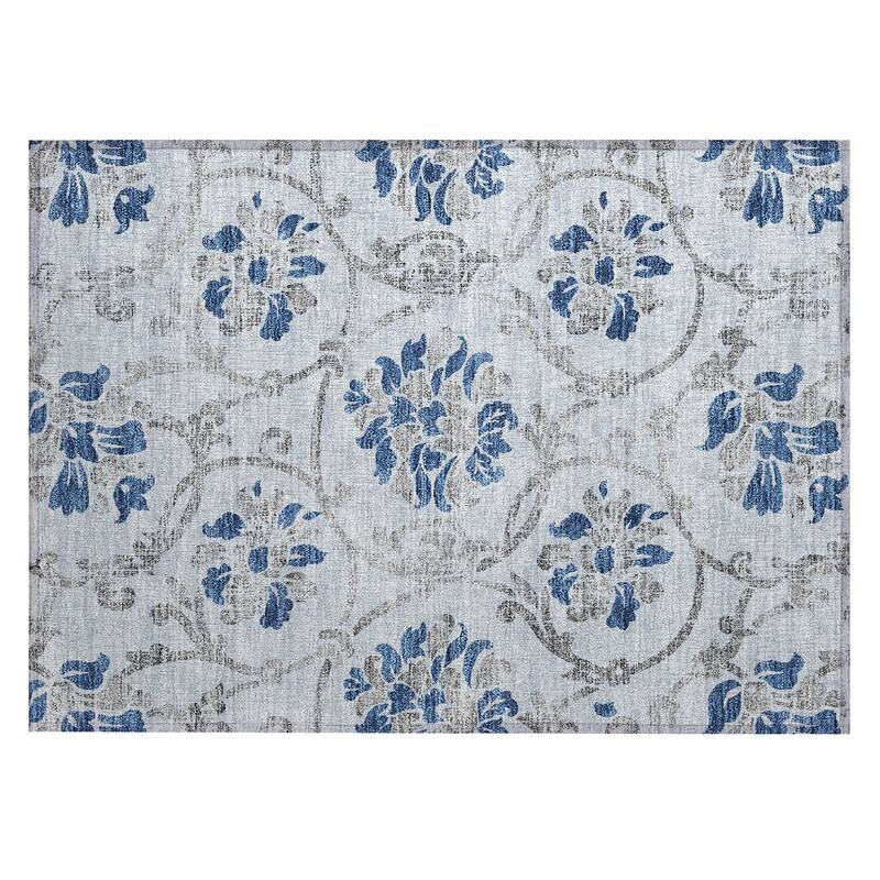 Machine Washable Indoor/ Outdoor Chantille Scroll Floral Rug