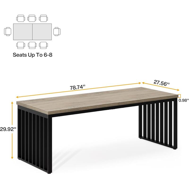 78" Extra Long 2-Person , Double Workstation with Heavy-Duty Steel Legs, Light Walnut & Black Finish