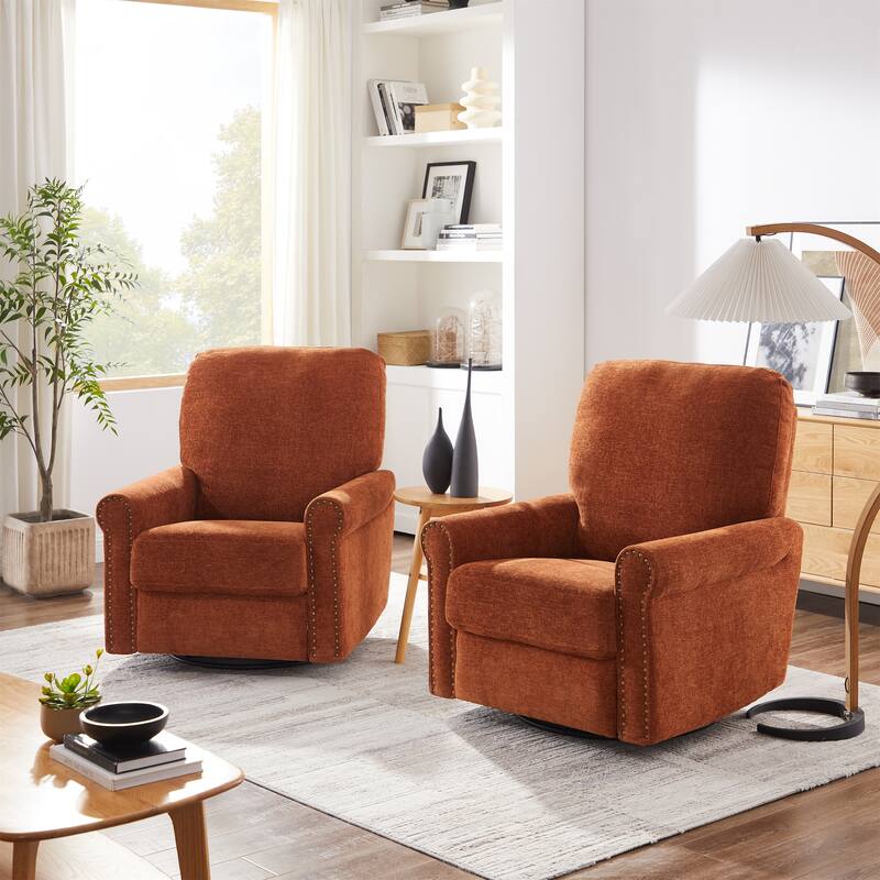 Heido 360 Degree Swivel Glider Manual Recliner Leisure Chair Set of 2 - Brownish Red