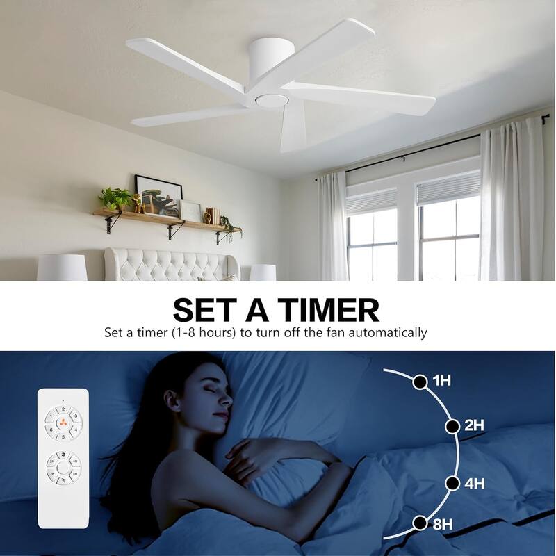 MLiAN 5 Solid Wood Blades Indoor Flush Mount Ceiling Fan with Remote